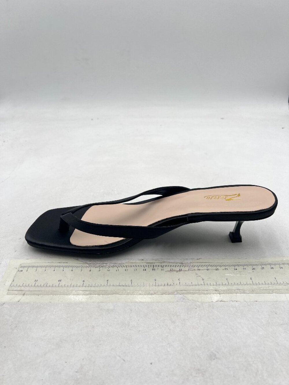 Zszszsu Black Square Toe Kitten Heel Flip Flops Sandal Slip On Thong Slide Shoes
